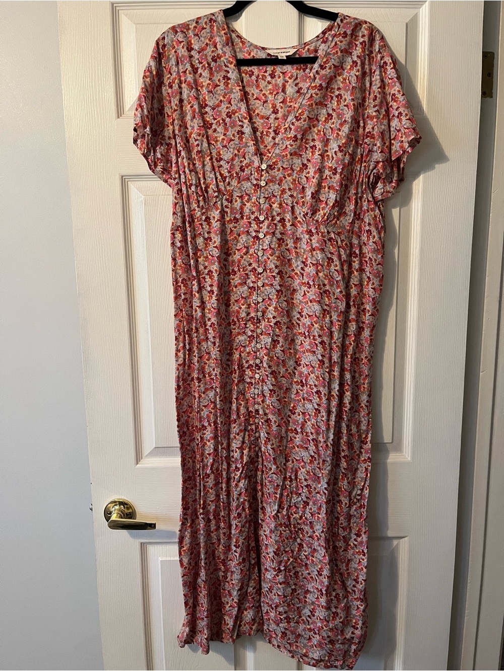 Lucky brand - Print Short Sleeve Button Front Midi Dress - xxl